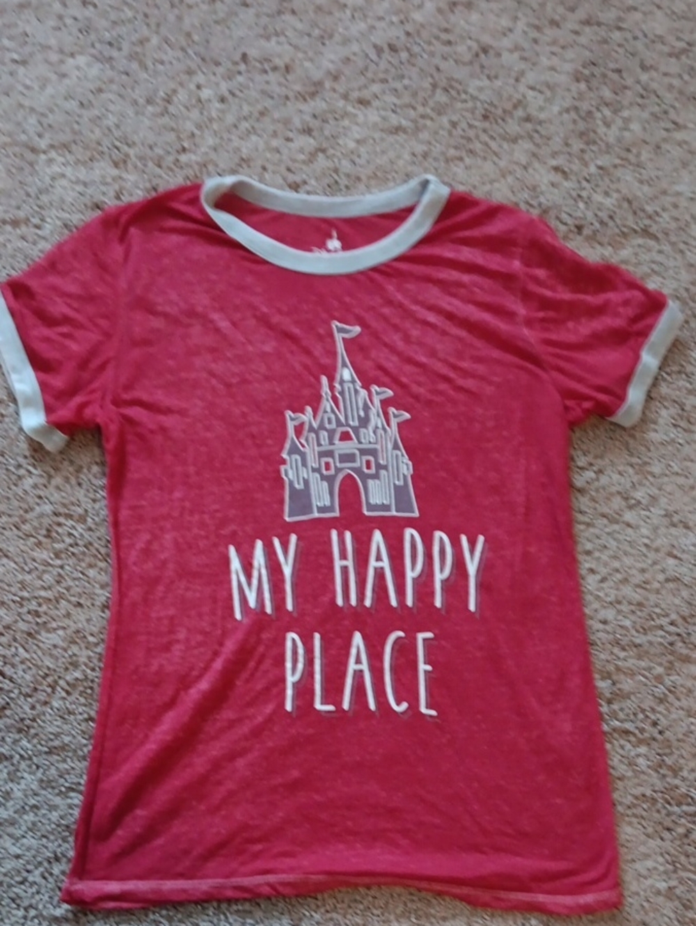 Disney Pink Ringer Tee with Castle 'My Happy Place' Graphic